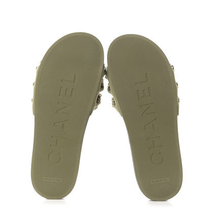 Chanel Canvas Chain Flat Sandals 40 Khaki 5 of 9