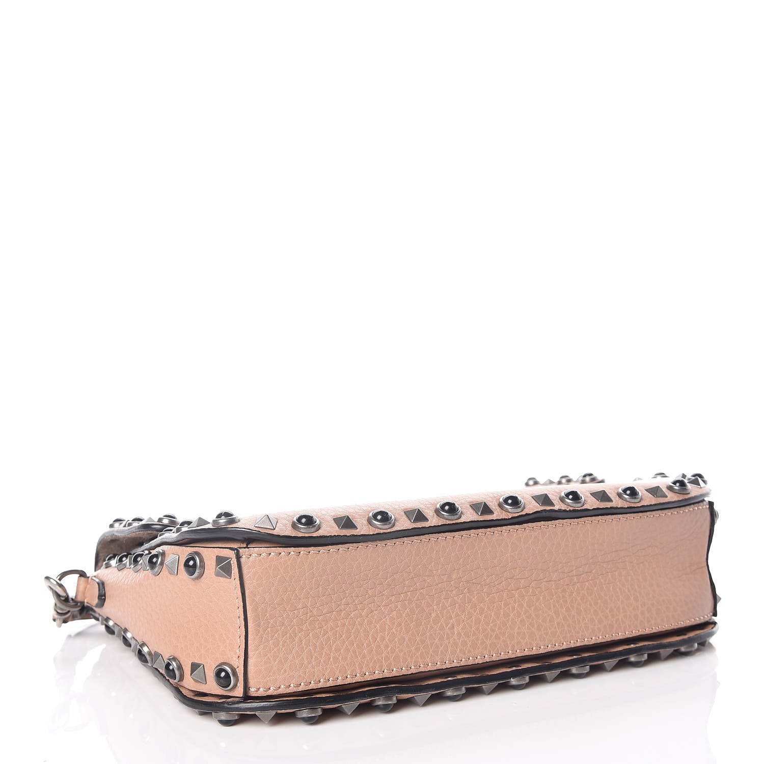 Valentino Garavani Pebbled Calfskin Medium Rockstud Rolling Flap Saddle Bag Soft Noisette 4 of 9