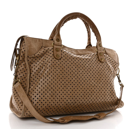 Balenciaga Agneau Laser Cut Cross Classic Gold Hardware City Beige Latte 3 of 11