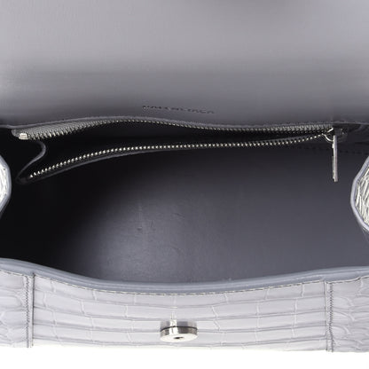 Balenciaga Shiny Calfskin Crocodile Embossed Small Hourglass Top Handle Bag Balenciaga Grey 3 of 4