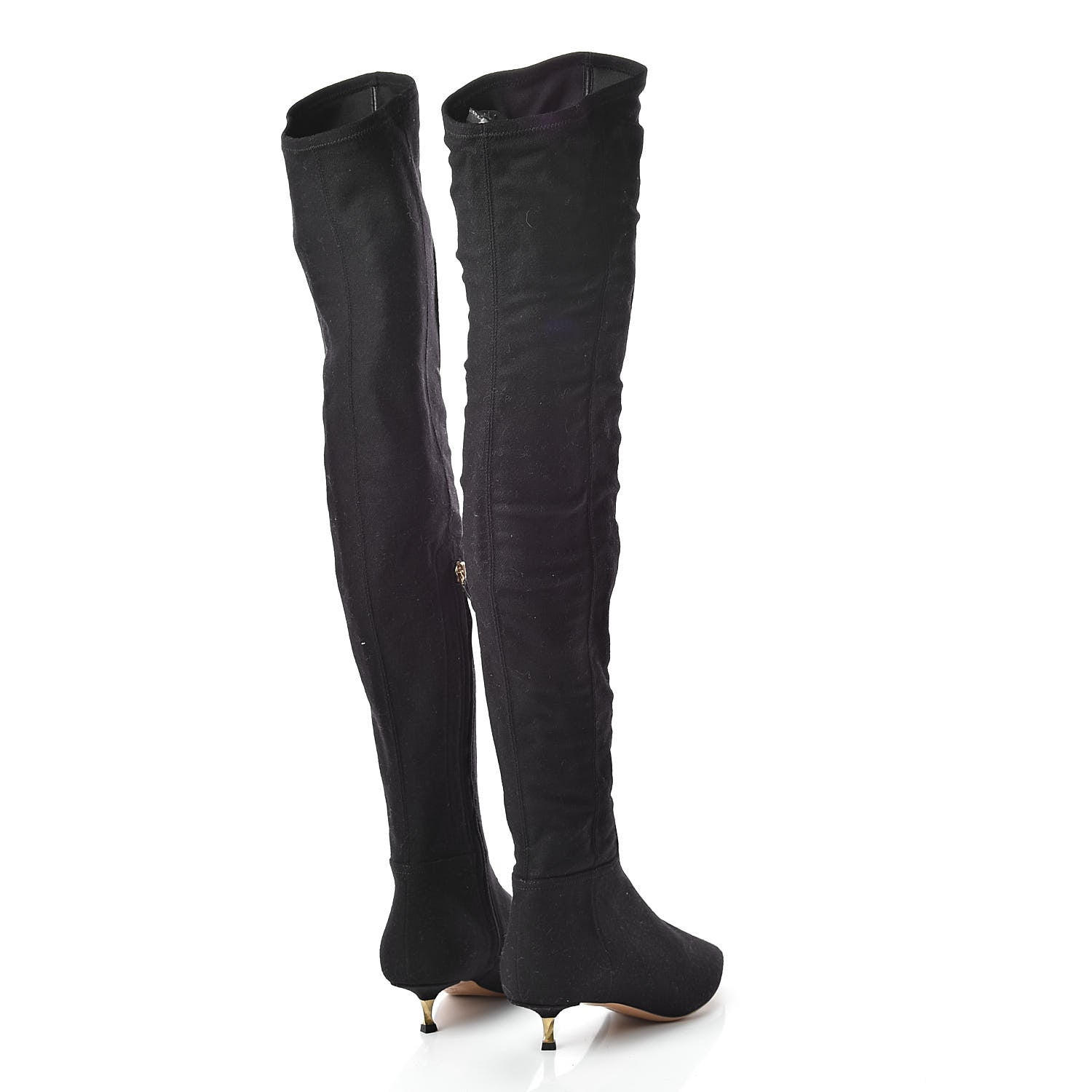 Valentino Garavani Suede Thigh High Kitten Heel Boots 36 Black 4 of 8