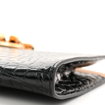 Alexander McQueen Calfskin Crocodile Embossed Knuckle Flat Clutch Black Gold 17 of 18