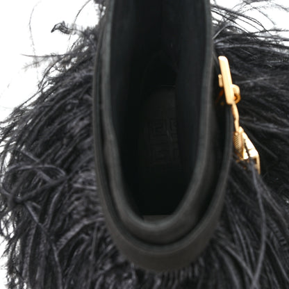 Givenchy Satin Ostrich Feather Shark Lock Ankle Boots 40 Black 8 of 8