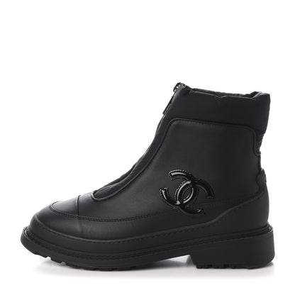 Chanel Calfskin Nylon CC Ankle Snow Boots 36 Black 1 of 10