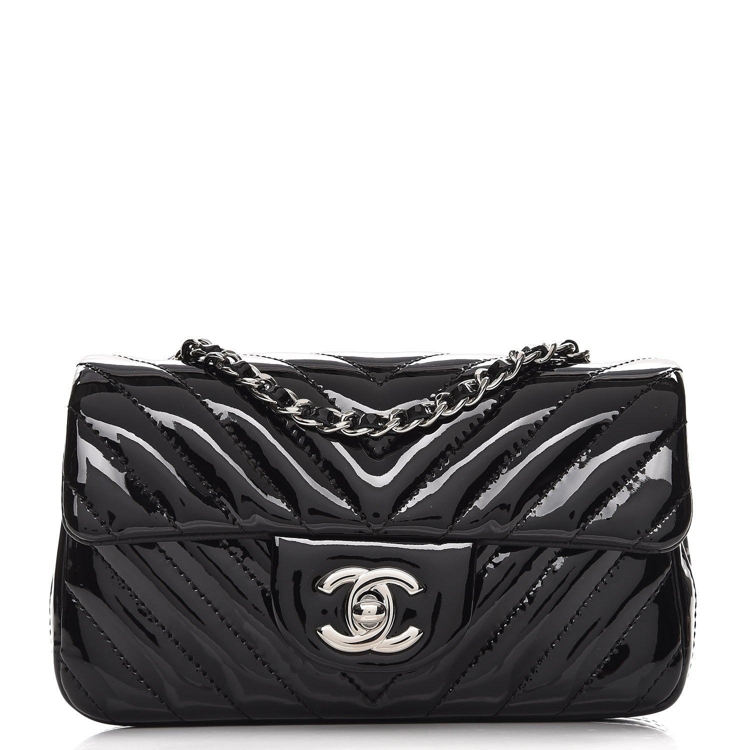 Chanel Patent Calfskin Chevron Quilted Extra Mini Flap Black 1 of 8