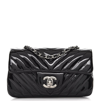 Chanel Patent Calfskin Chevron Quilted Extra Mini Flap Black 1 of 8