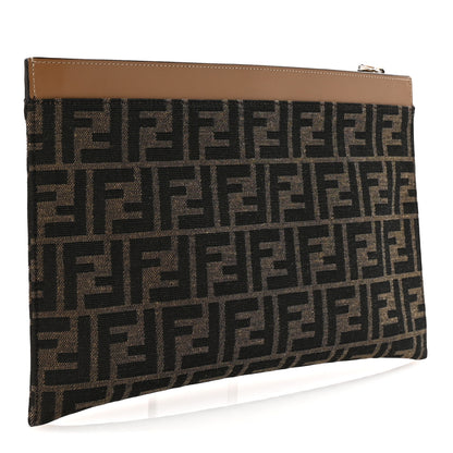 Fendi Vitello King Jacquard FF 1974 Medium Flat Pouch Tobacco Moro Sand 3 of 7