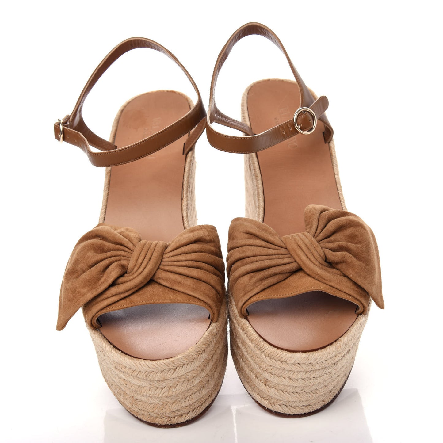 Suede Calfskin Tropical Bow Espadrille Platform Wedge Sandals 42 Brown