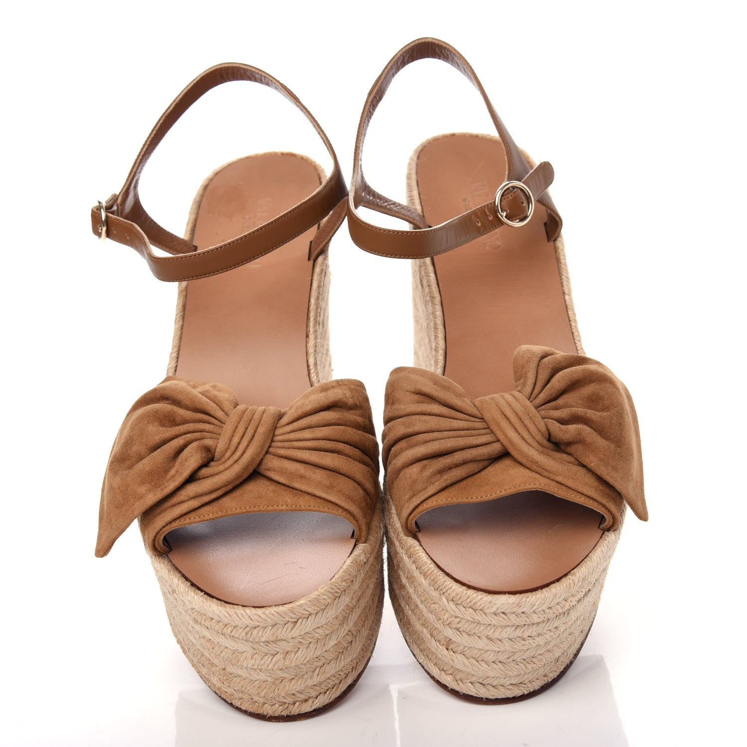 Valentino Garavani Suede Calfskin Tropical Bow Espadrille Platform Wedge Sandals 42 Brown 5 of 10