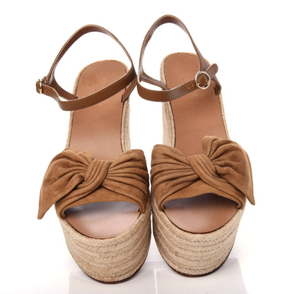 Valentino Garavani Suede Calfskin Tropical Bow Espadrille Platform Wedge Sandals 42 Brown 5 of 10
