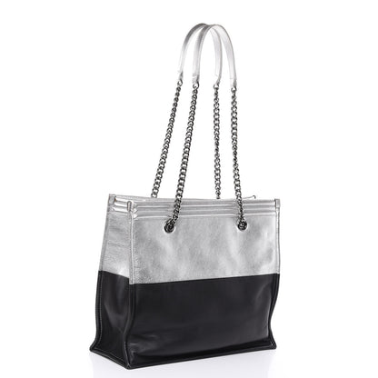 Chanel Metallic Goatskin Calfskin Bi-Color Large Boy Tote Black Silver 3 of 18