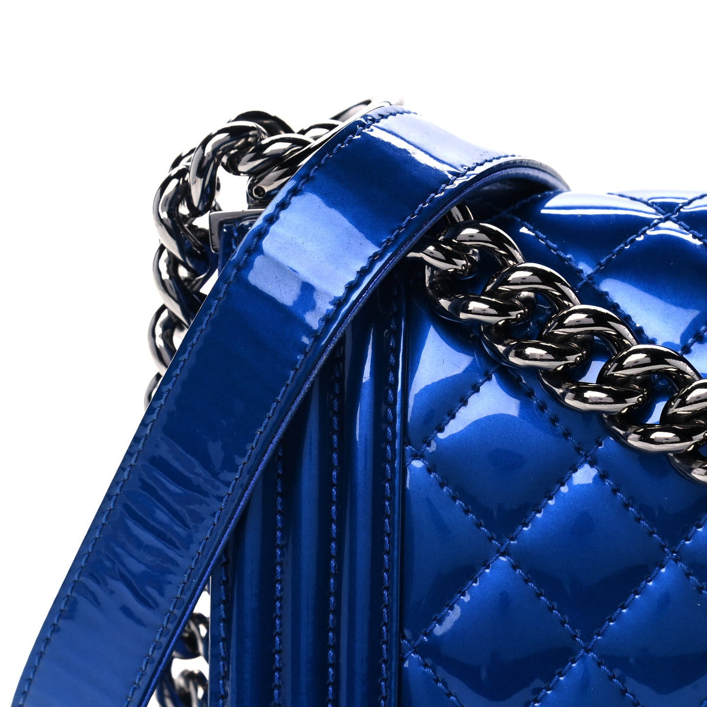 Metallic Patent Quilted Medium Boy Flap Blue