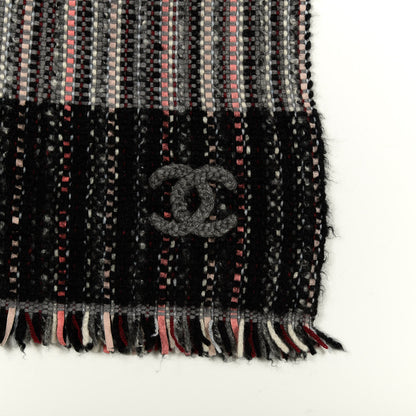 Chanel Cashmere Goat Leather Silk CC Logo Scarf Grey Red 4 of 4