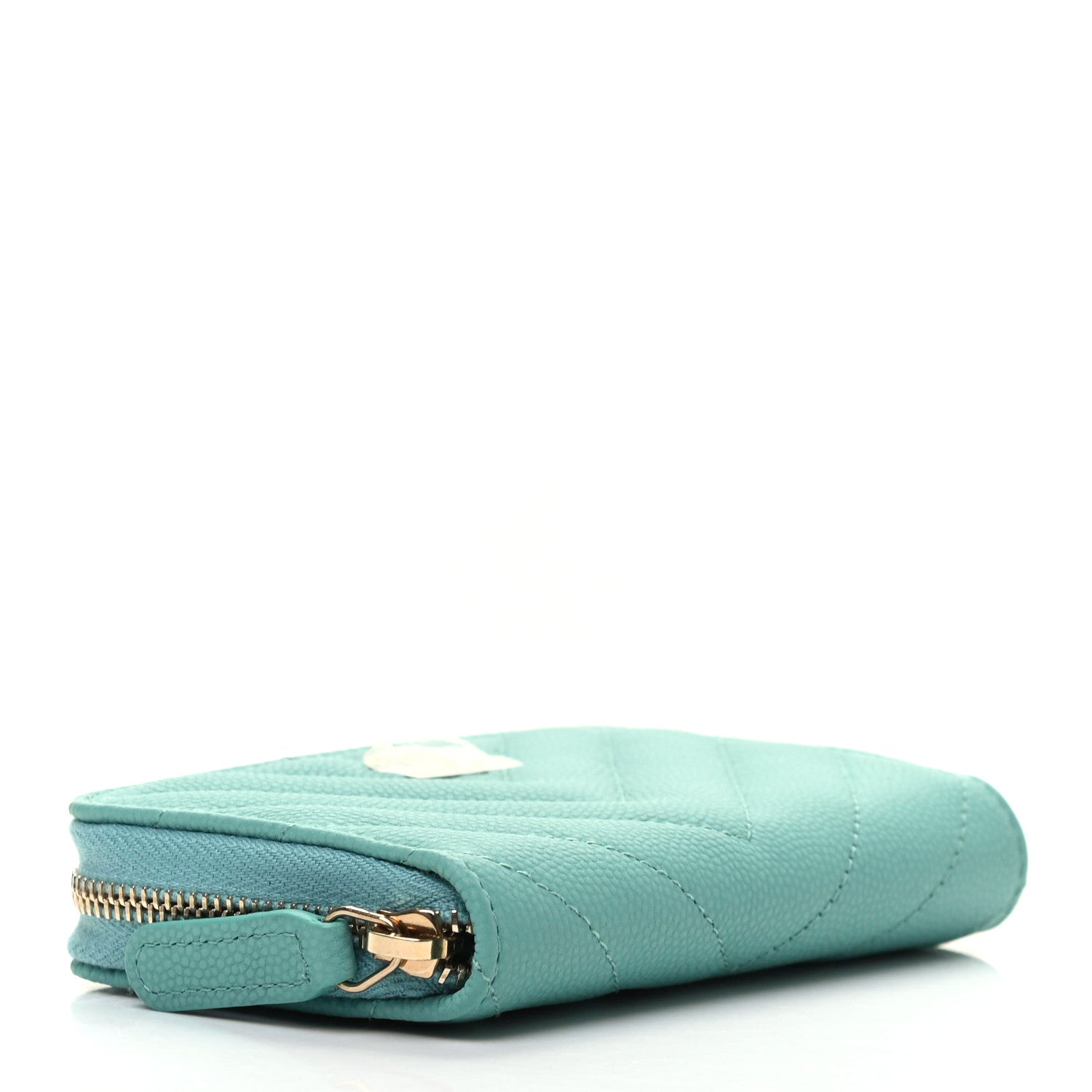 Chanel Caviar Flat Chevron Quilted Zip Around Coin Purse Green 4 of 8