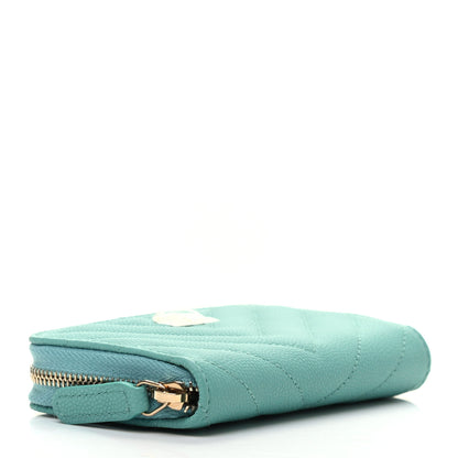 Chanel Caviar Flat Chevron Quilted Zip Around Coin Purse Green 4 of 8