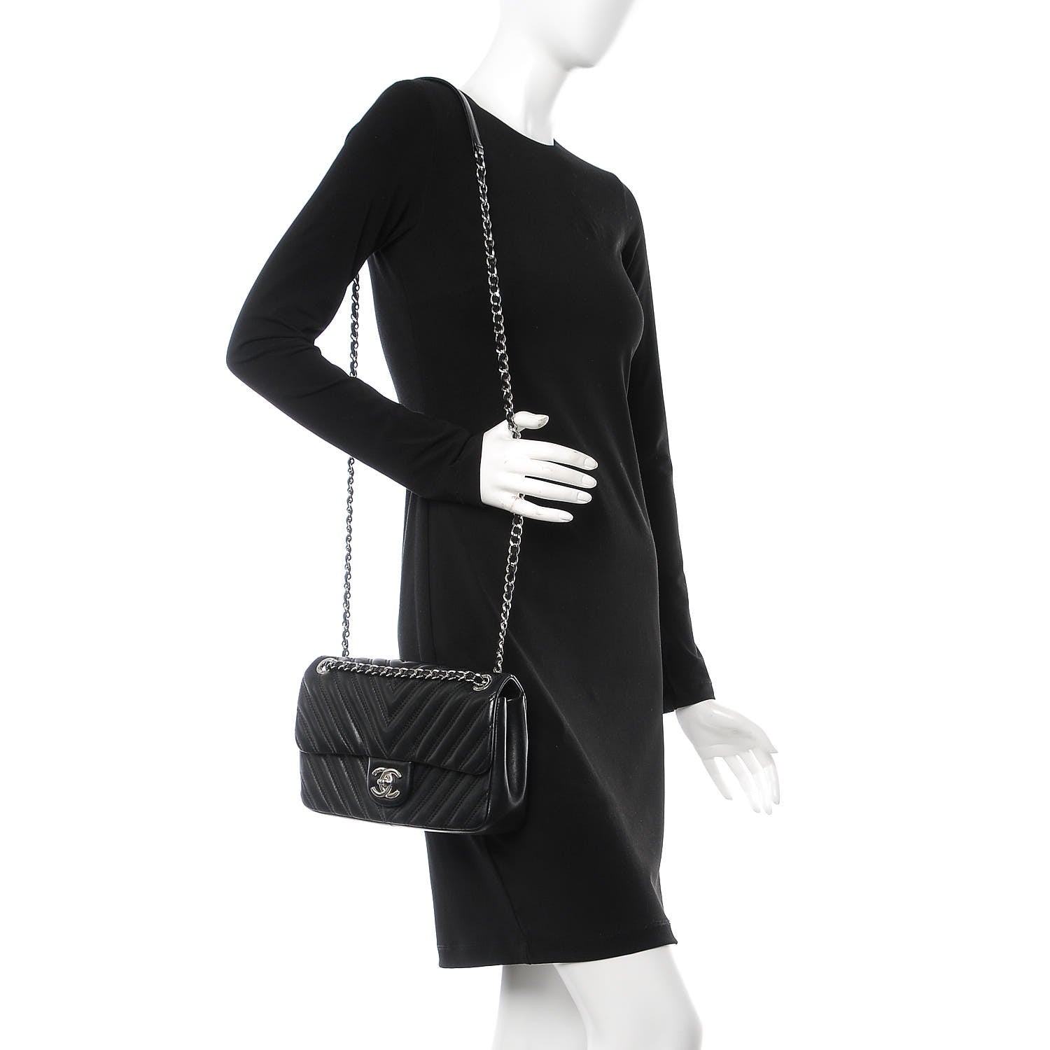 Chanel Lambskin Chevron Double Stitch Medium Single Flap Black 2 of 9