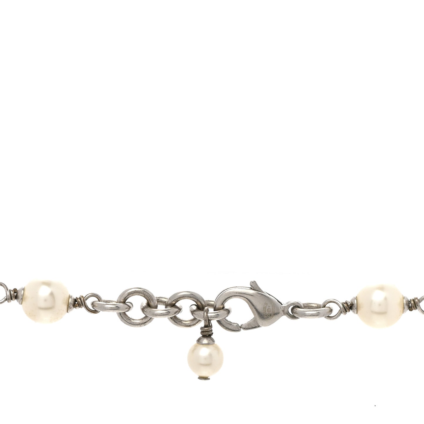 Graduated Pearl Crystal CC Long Necklace Silver