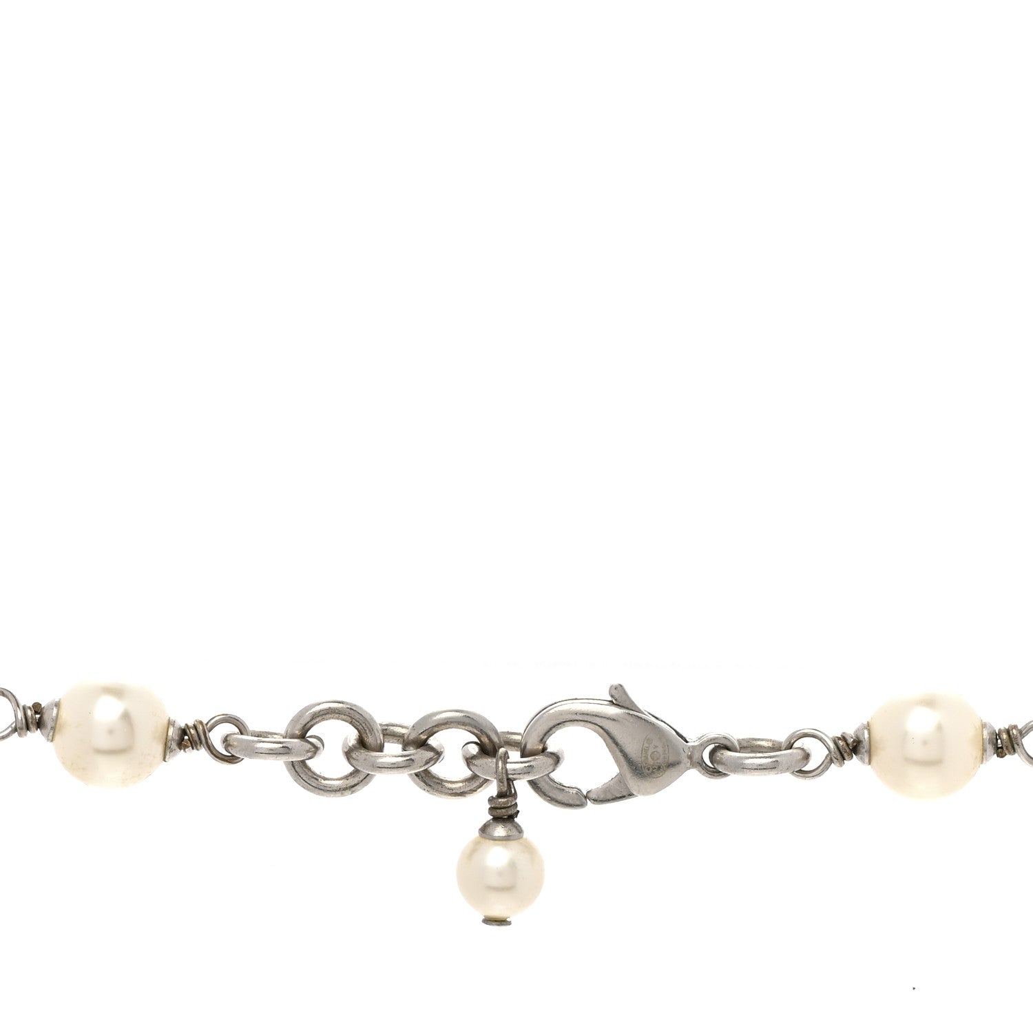 Chanel Graduated Pearl Crystal CC Long Necklace Silver 5 of 6