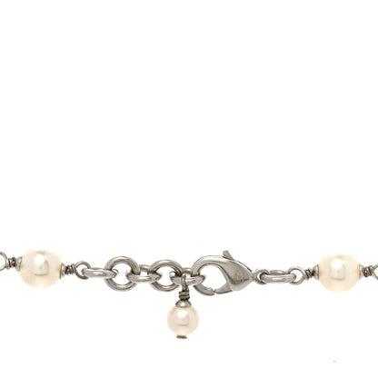 Chanel Graduated Pearl Crystal CC Long Necklace Silver 5 of 6