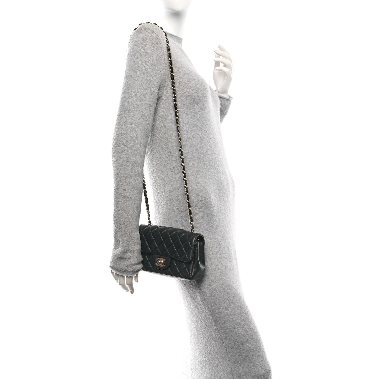 Lambskin Quilted Mini Rectangular Flap Black