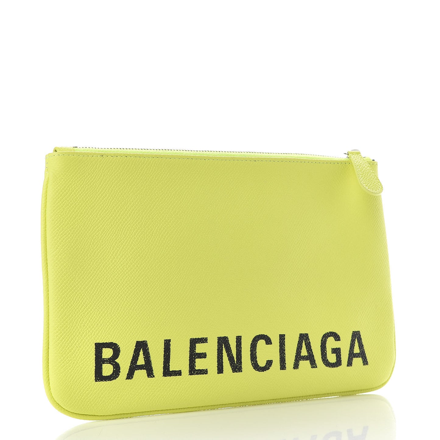 Grained Calfskin Logo Ville Zip Pouch M Acid Green Black