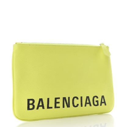 Balenciaga Grained Calfskin Logo Ville Zip Pouch M Acid Green Black 3 of 9