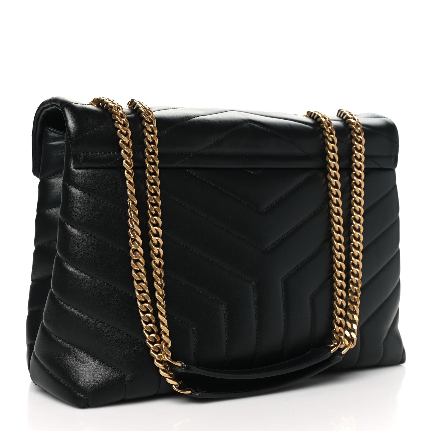 Calfskin Y Quilted Monogram Medium Loulou Chain Satchel Black
