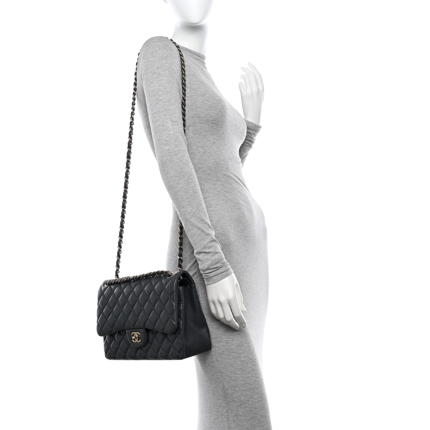 Chanel Lambskin Quilted Jumbo Double Flap Charcoal Grey 2 of 12