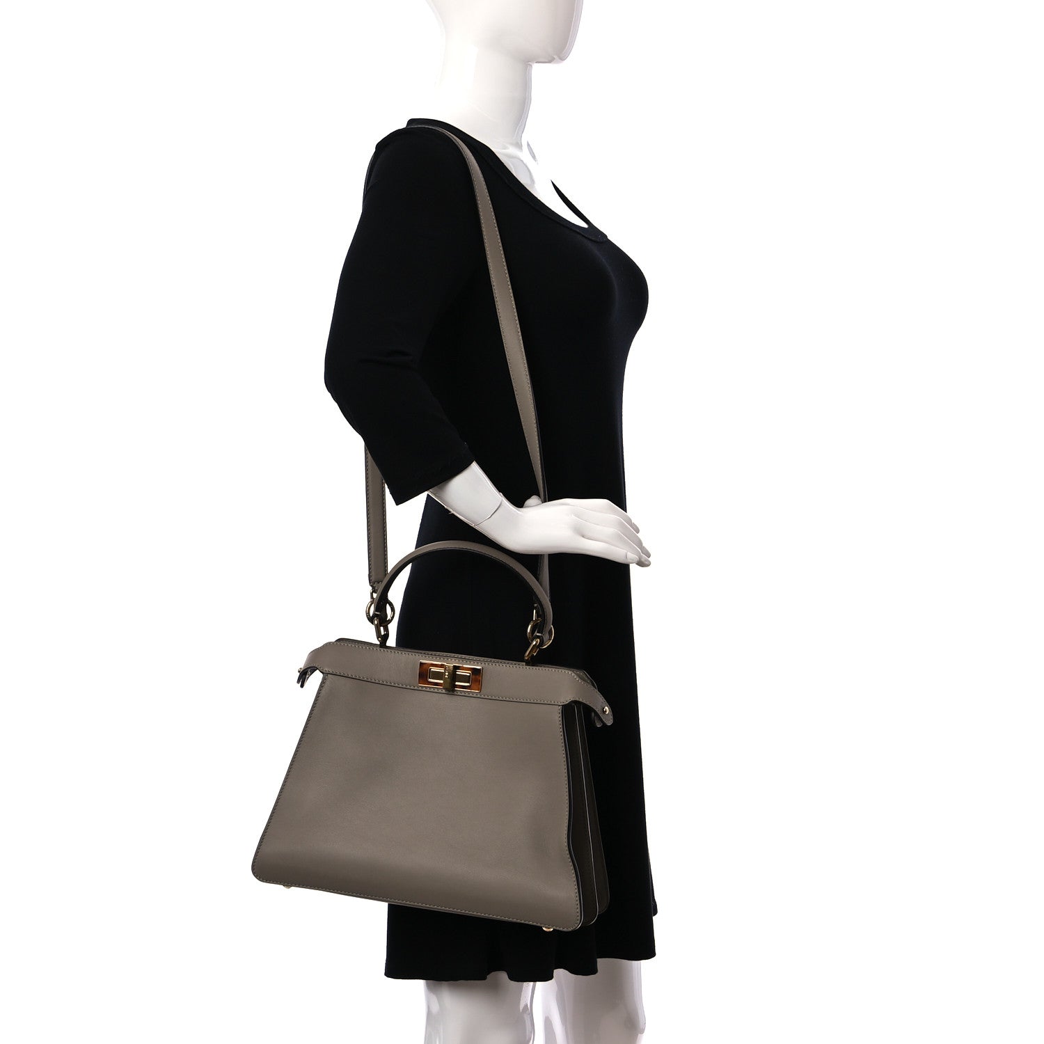 Fendi Vitello Seta Shiny Nappa Plexiglass Medium Peekaboo I SEE U Satchel Tortora 3 of 15
