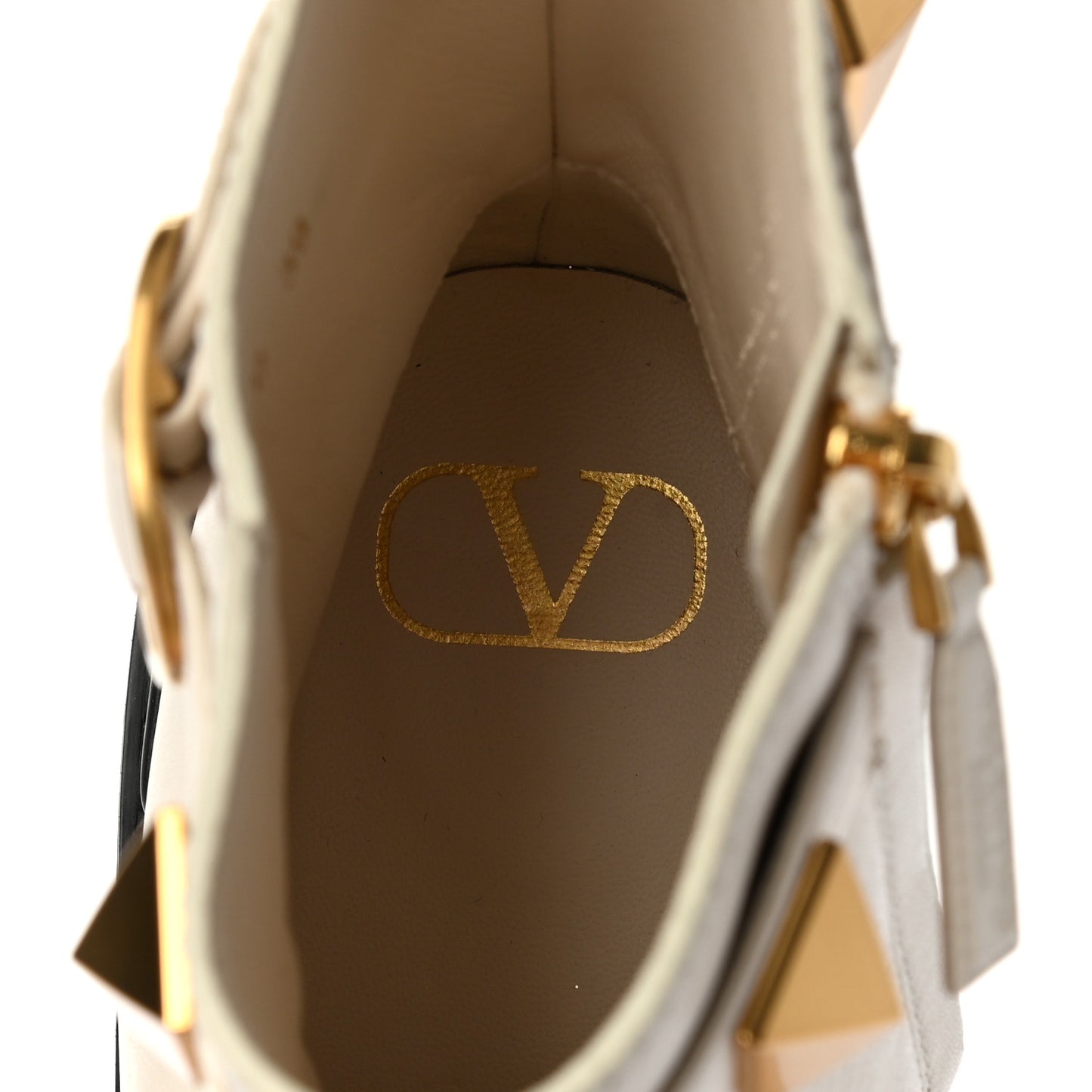 Calfskin Roman Stud Combat Boots 39 Light Ivory