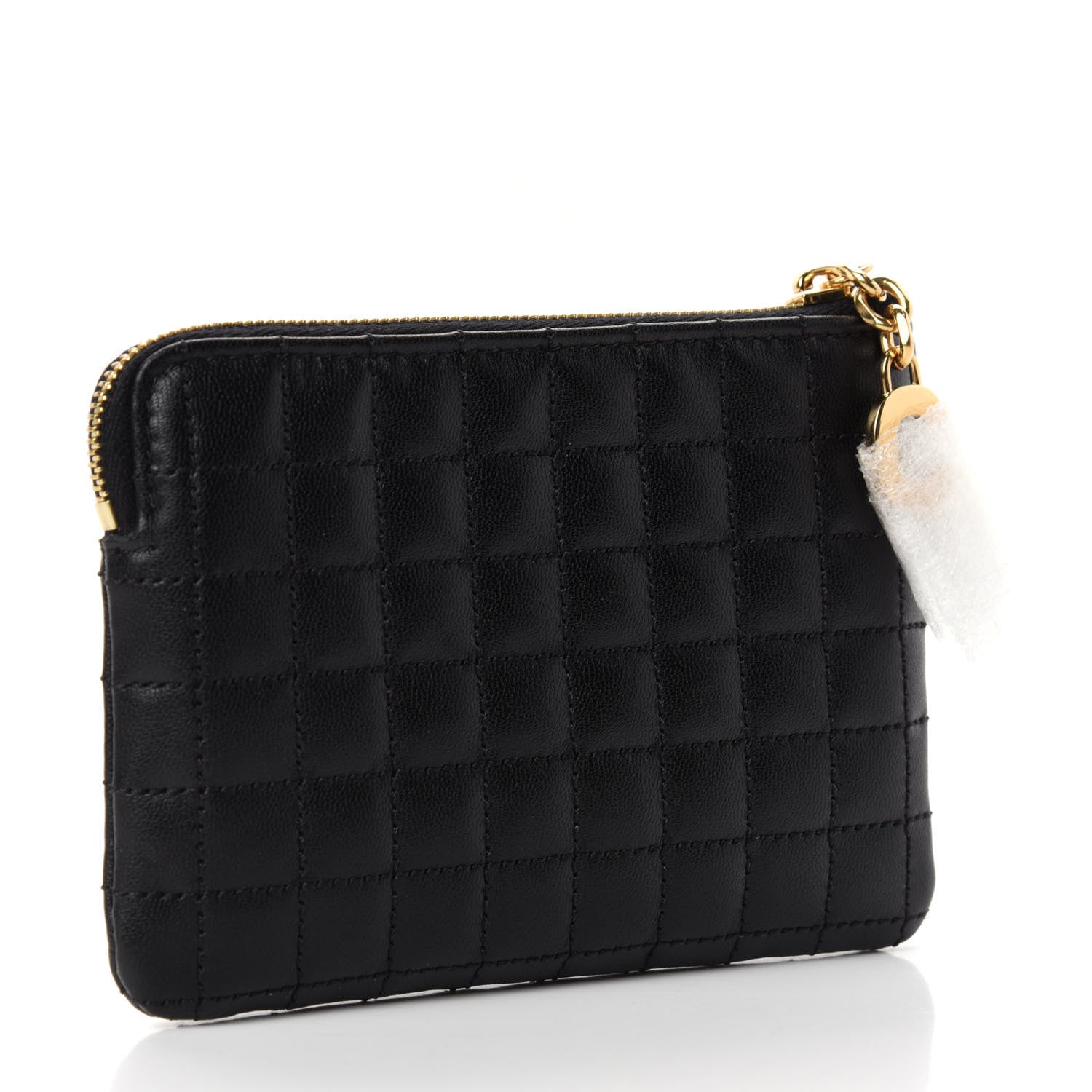 Celine Calfskin Quilted C Charm Coin Card Pouch Black 3 of 8