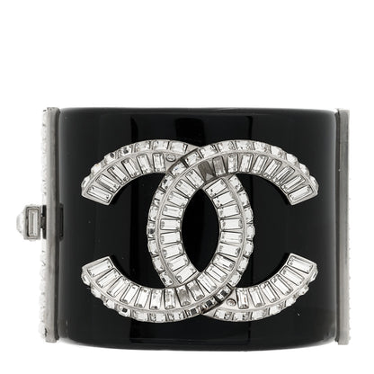 Chanel Resin Baguette Crystal CC Cuff Bracelet M Black 1 of 4