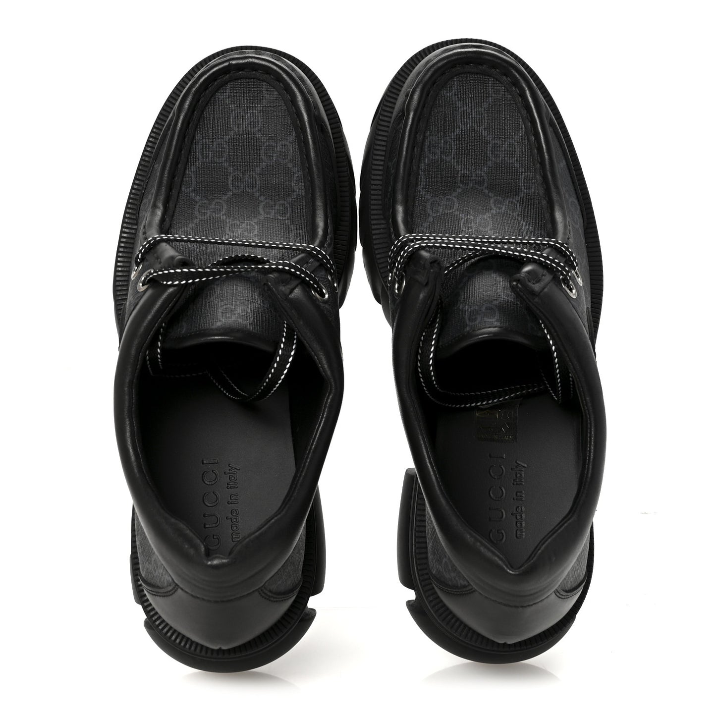 GG Supreme Monogram Quebec Calfskin Retro Interlocking G Mens Platform Derby Loafers 8.5 Black