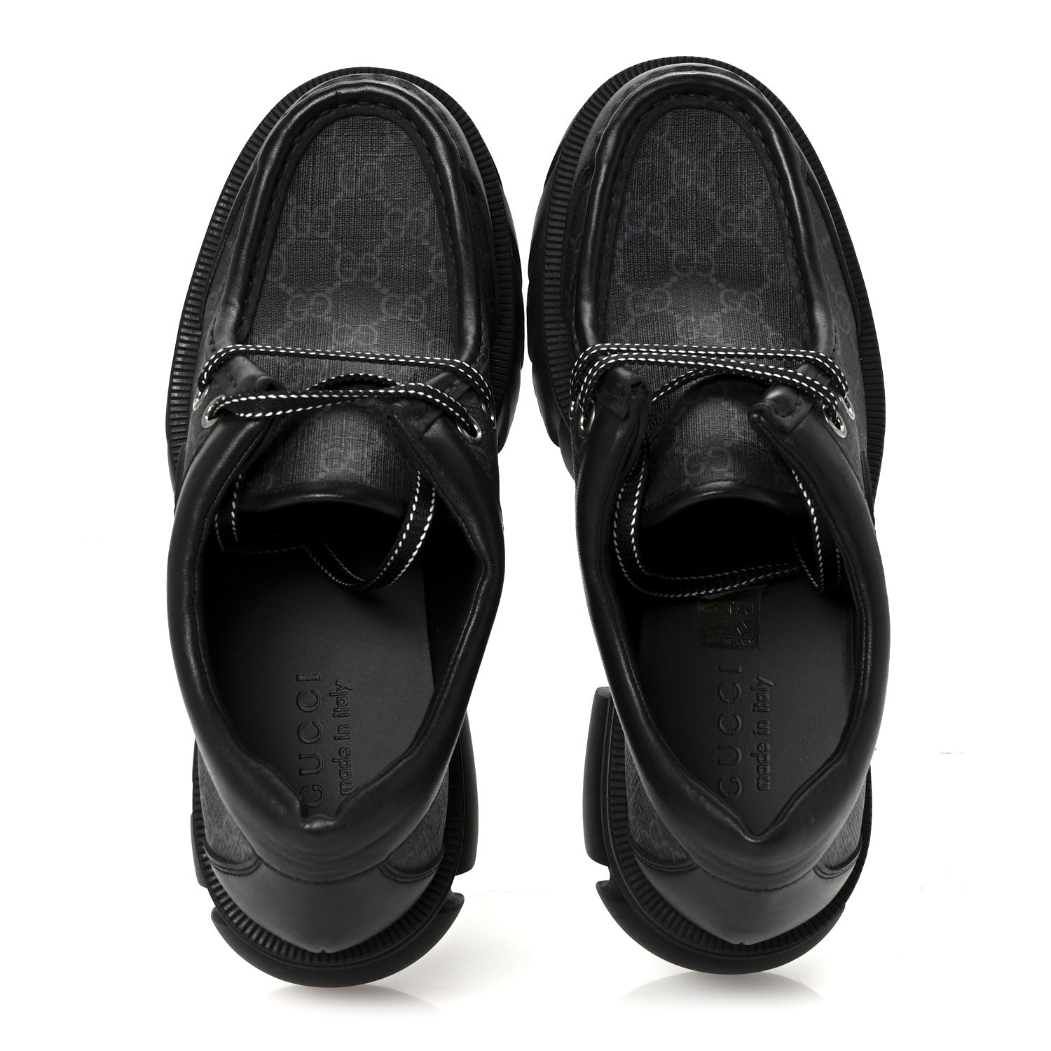 Gucci GG Supreme Monogram Quebec Calfskin Retro Interlocking G Mens Platform Derby Loafers 8.5 Black 2 of 8