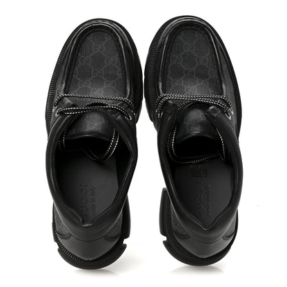 Gucci GG Supreme Monogram Quebec Calfskin Retro Interlocking G Mens Platform Derby Loafers 8.5 Black 2 of 8