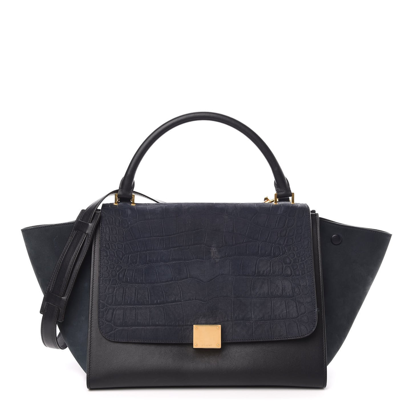 Nubuck Crocodile Embossed Small Trapeze Navy