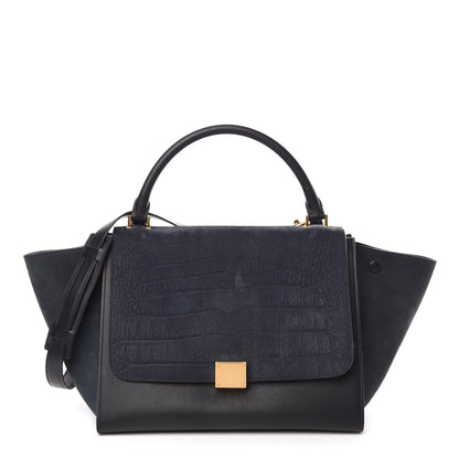 Celine Nubuck Crocodile Embossed Small Trapeze Navy 1 of 11
