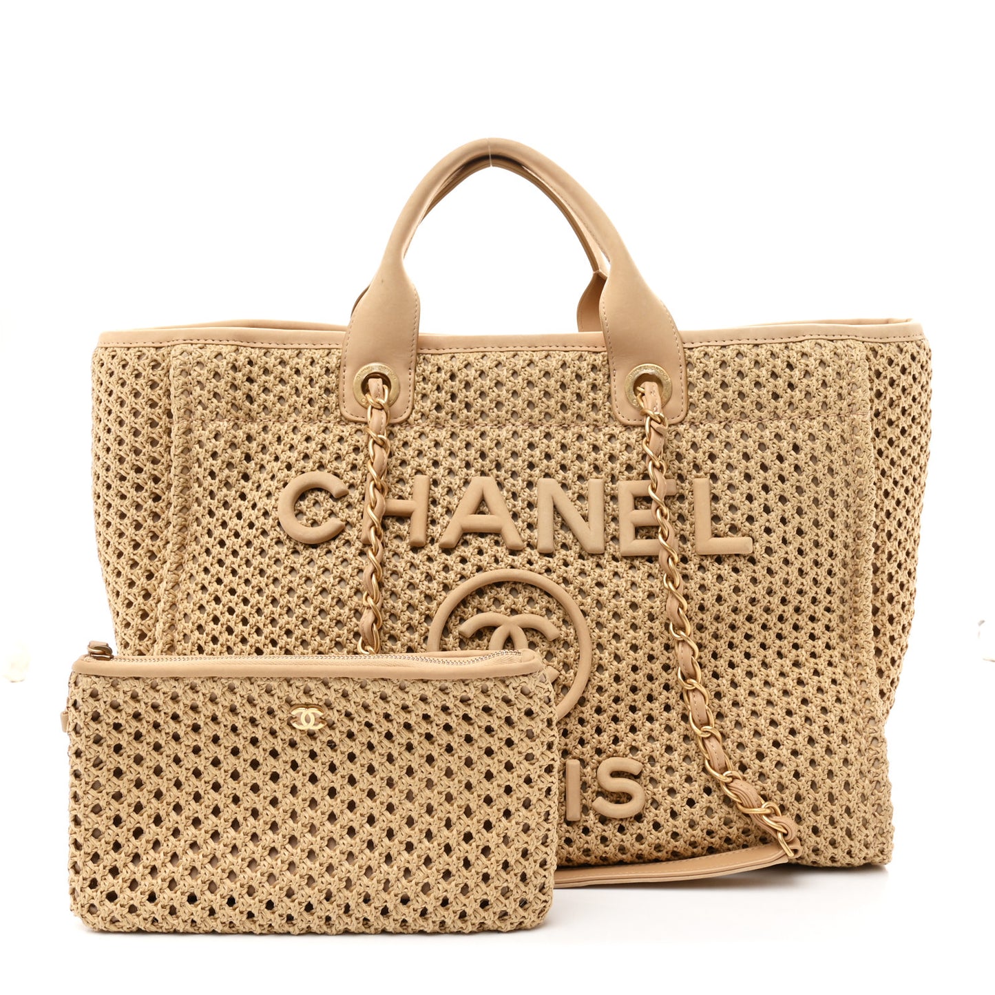 Straw Suede Calfskin Medium Deauville Tote Beige