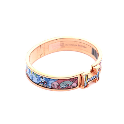Hermes Enamel Narrow Print Cosmographia Universalis Clic Clac H Bracelet PM Album De Soie 7 of 8