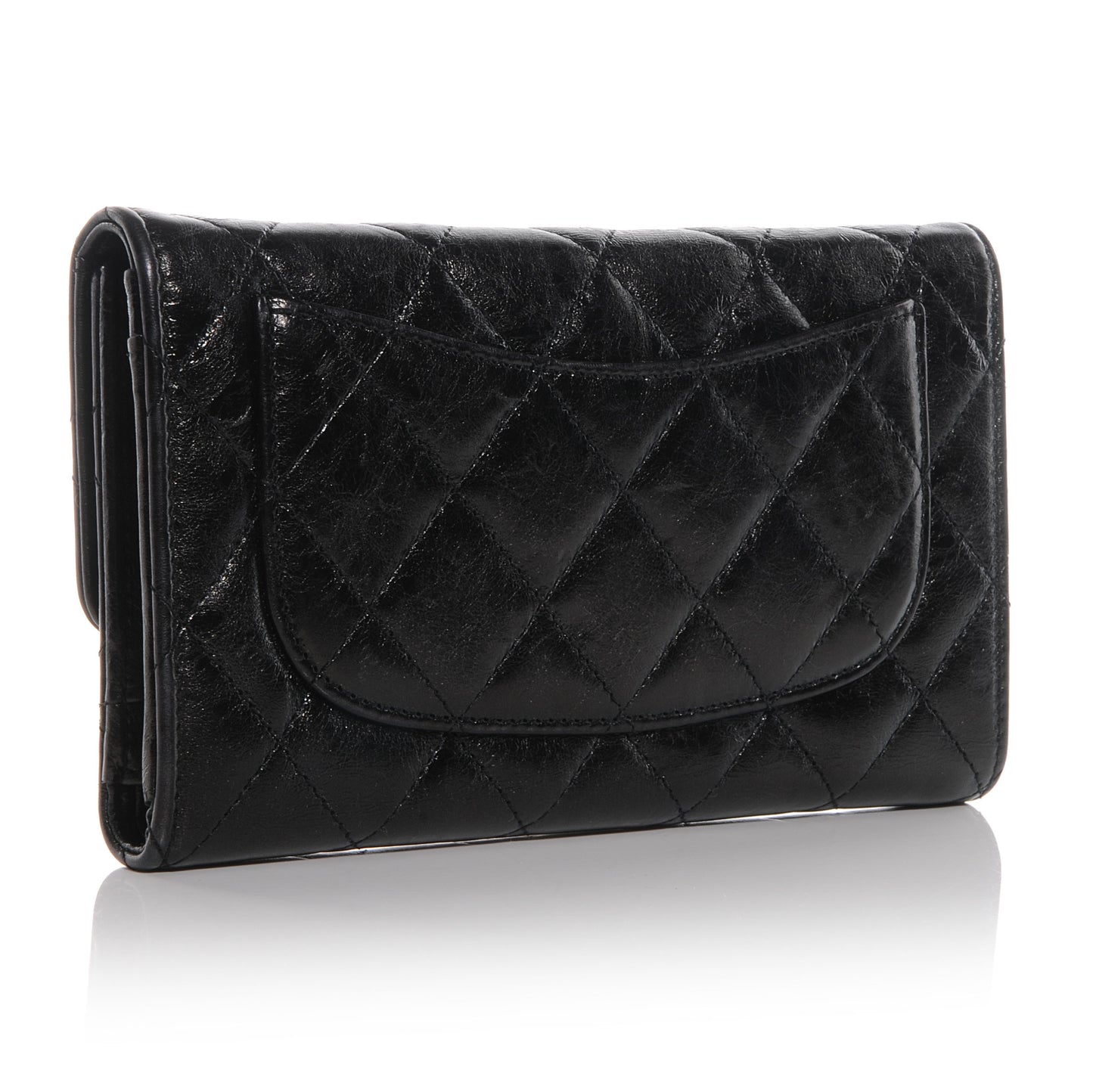 Glazed Calfskin Quilted Reissue Long Flap Wallet Black