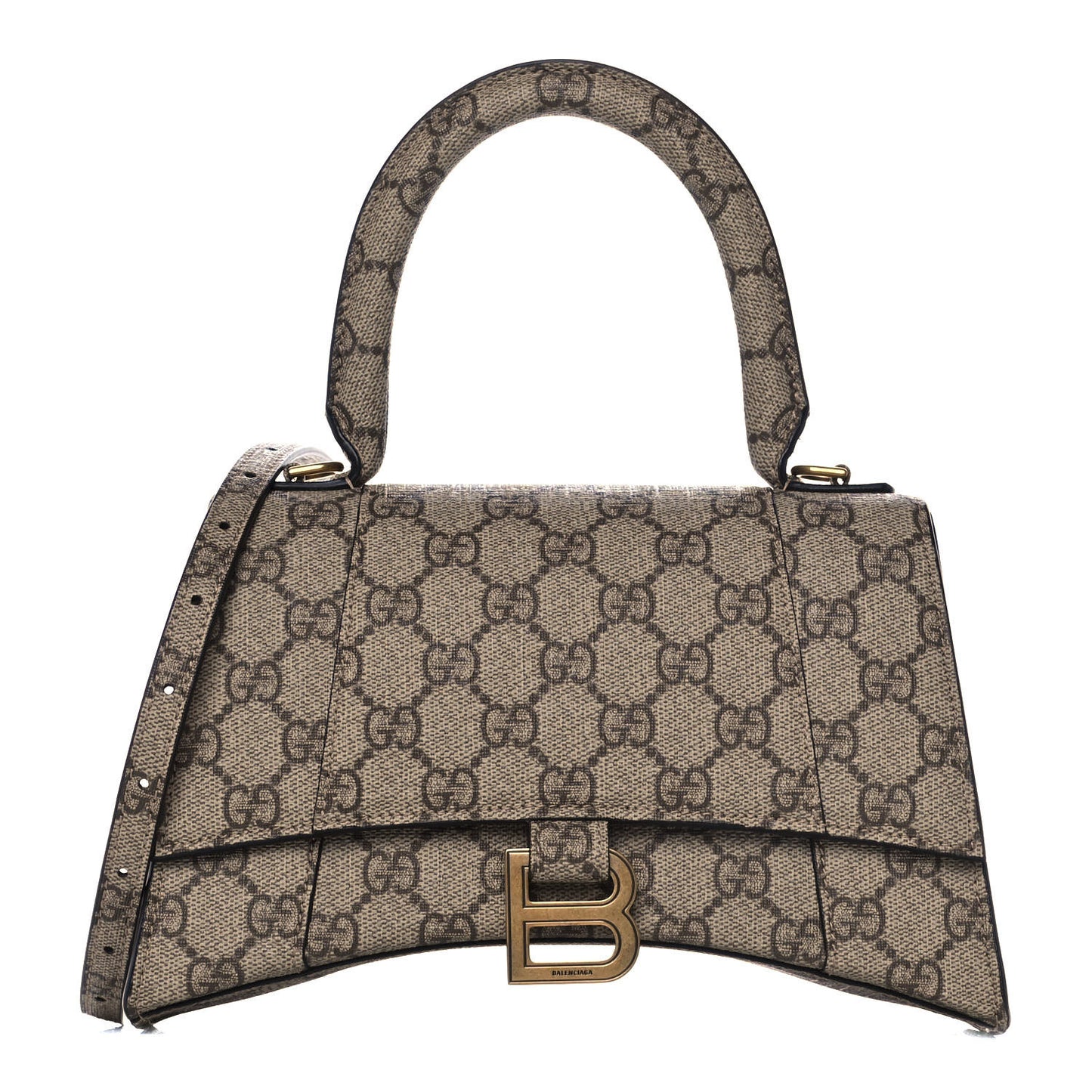 X GUCCI GG Supreme Monogram Small Hourglass Top Handle Bag Beige Ebony