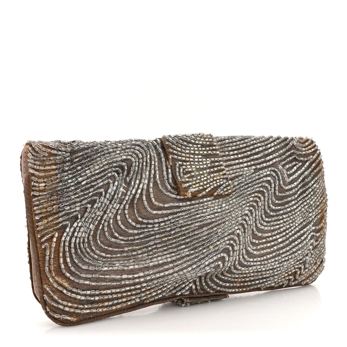 Beaded Fabric Flap Clutch Beige