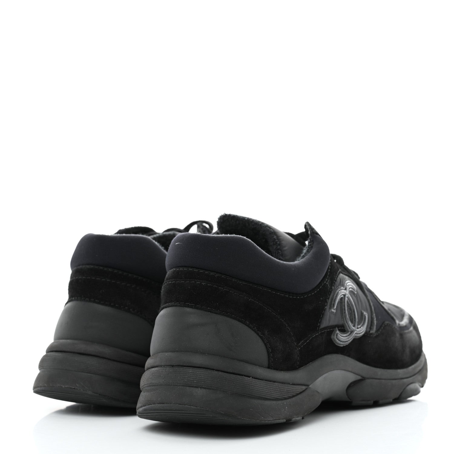 Chanel Fabric Calfskin Suede CC Mens Sneakers 42 Black 4 of 9