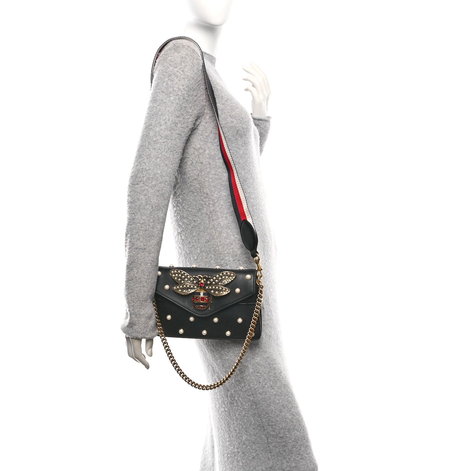 Gucci Nappa Pearl Studded Mini Queen Margaret Broadway Shoulder Bag Black 2 of 10
