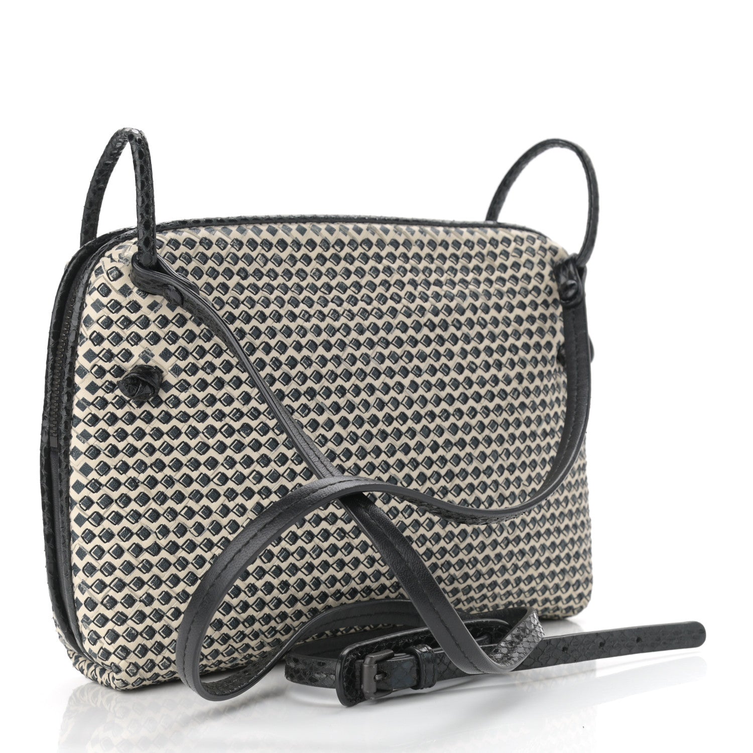 Bottega Veneta Nappa Ayers Cravaterria Intrecciato Nodini Bag Off White Black 3 of 10