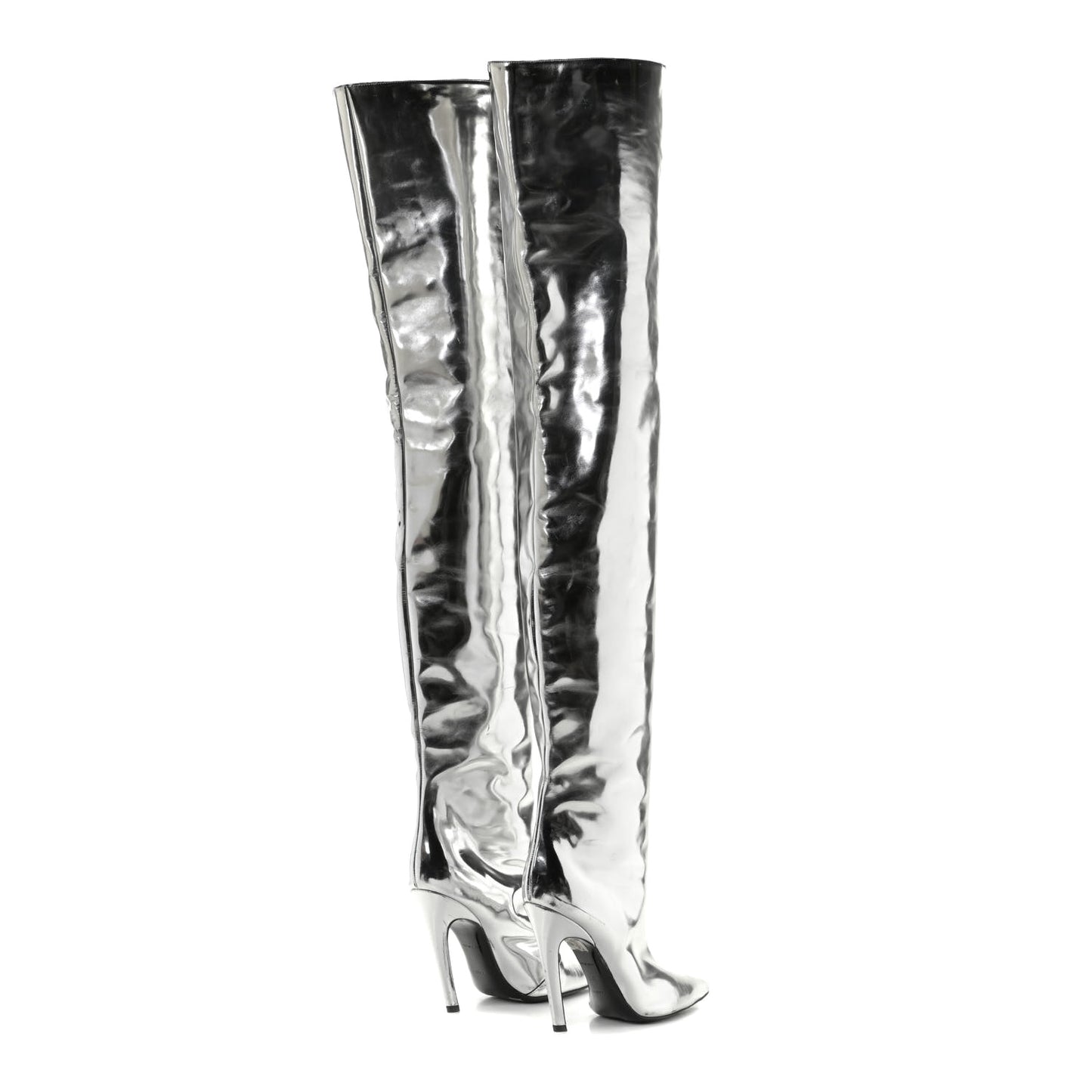 Metallic Calfskin Thigh High Boots 37.5 Silver