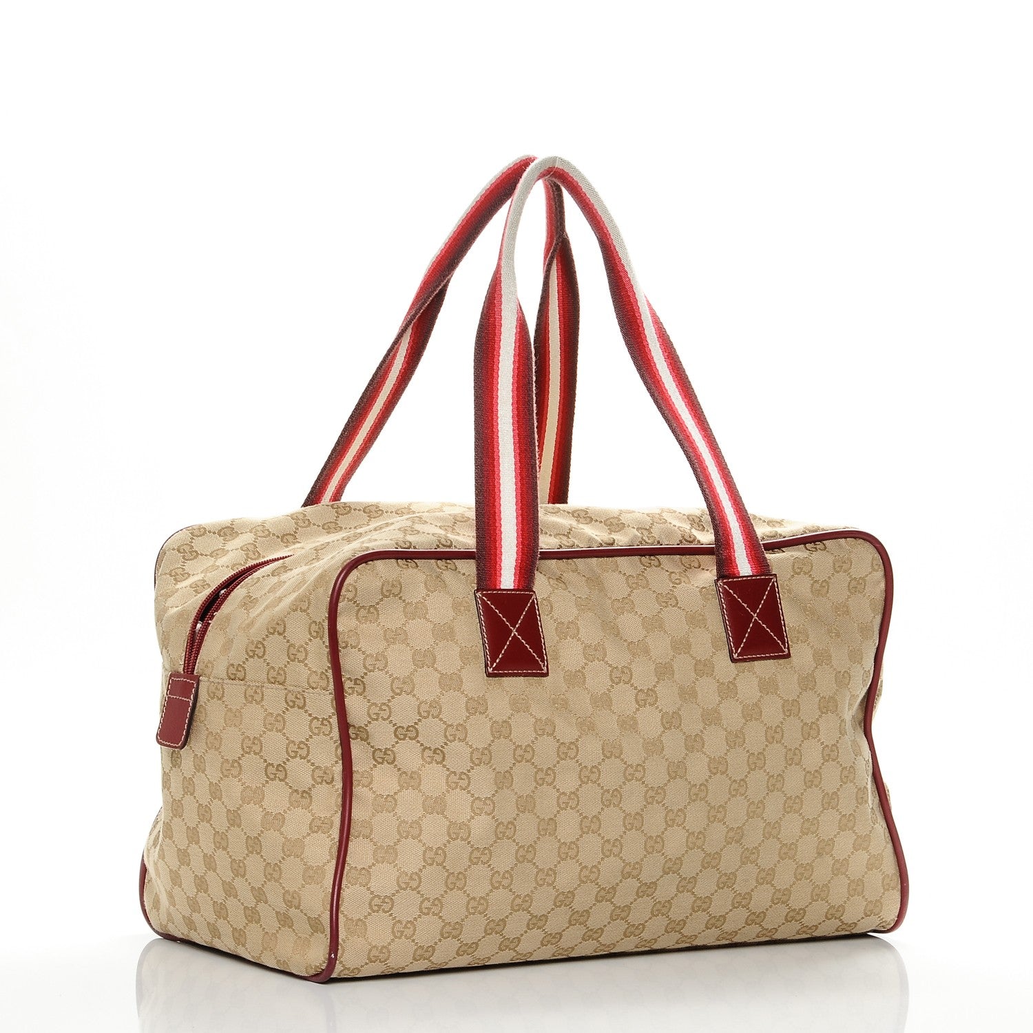Gucci GG Monogram Web Medium Collapsable Carry On Duffle Beige Red 3 of 7