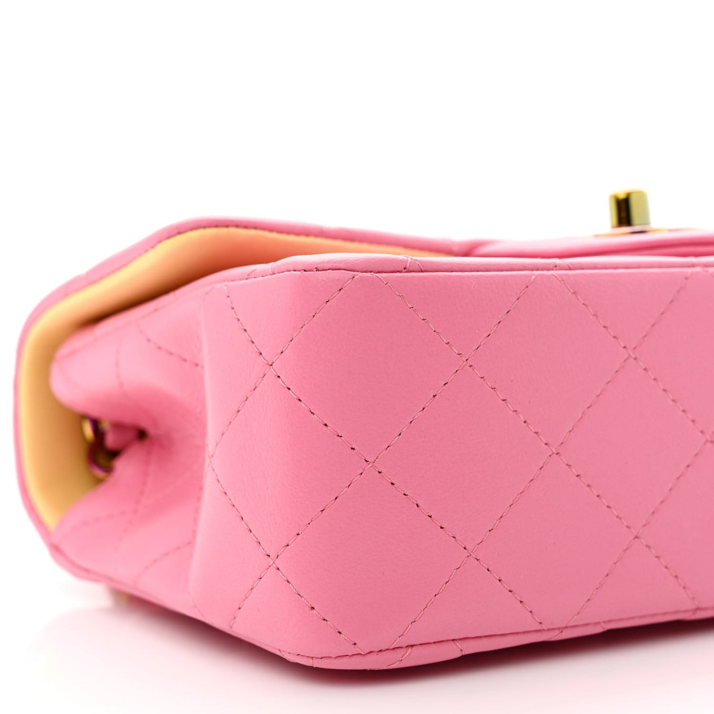 Lambskin Quilted Mini Rectangular Flap Pink Yellow