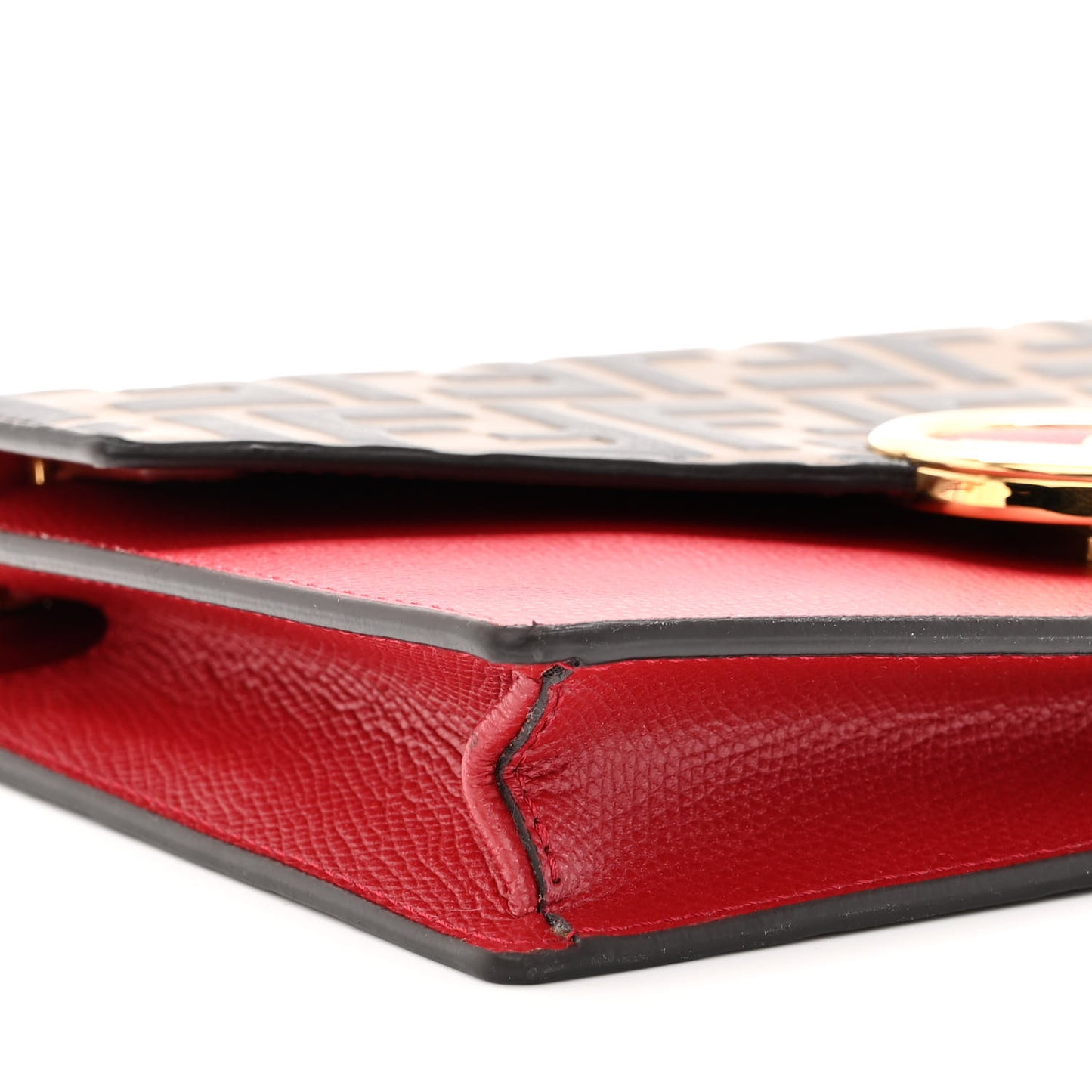 Vitello Cruise F is Fendi FF 1974 Embossed Medium Envelope Wallet On Chain Fragola Maya Black