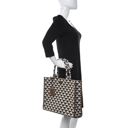 Prada Jacquard Saffiano Triangolo Symbole Embroidered Large Tote Tobacco Talco 3 of 10